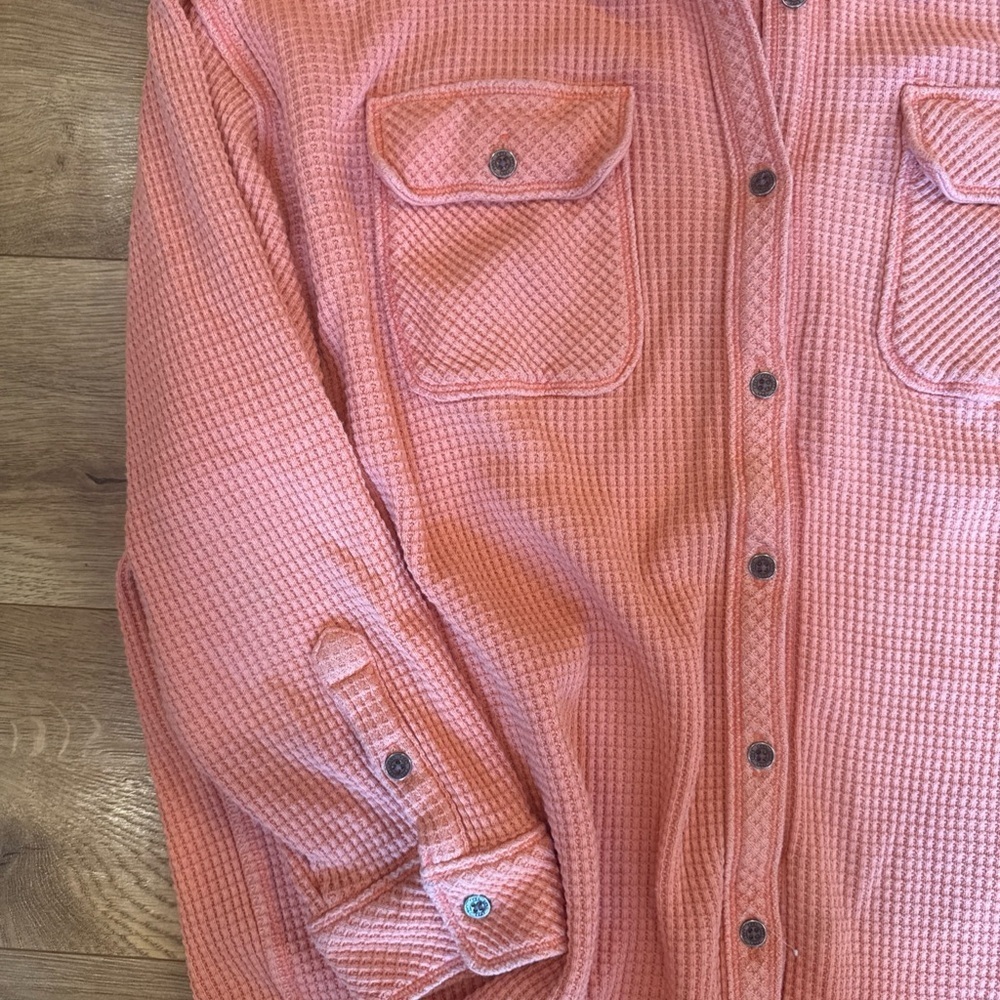 Aerie Lumberjack Orange Waffle Button Down Women’s Small Shirt Long Sleeve - Picture 3 of 7